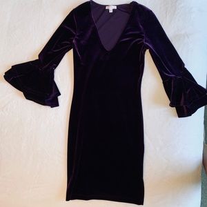 PURPLE LONG SLEEVE VELVET DRESS